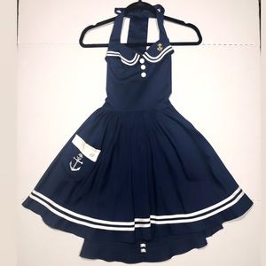 HELL BUNNY VIXEN Sailor Pinup Dress w/ Navy Pin